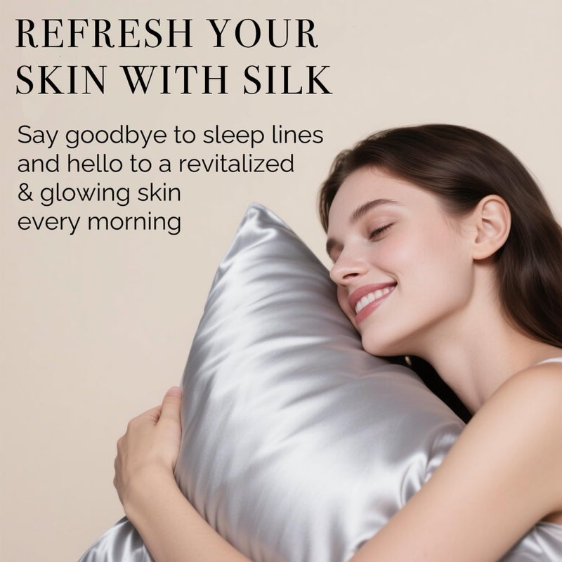 Ravmix Silk Pillow Cases with Zipper, 21momme Mulberry Silk Pillowcase for Hair Skin Health, Soft Smooth Breathable Cool Pillow Cover for Beauty Sleep with Gift Box 1PC(King 20"x36", Silver Grey) - Image 2